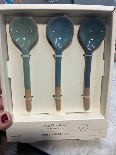 Condition photo showing New/Like New for Hearth & Hand Magnolia 3 Pk Stoneware Appetizer Spoons Blues 