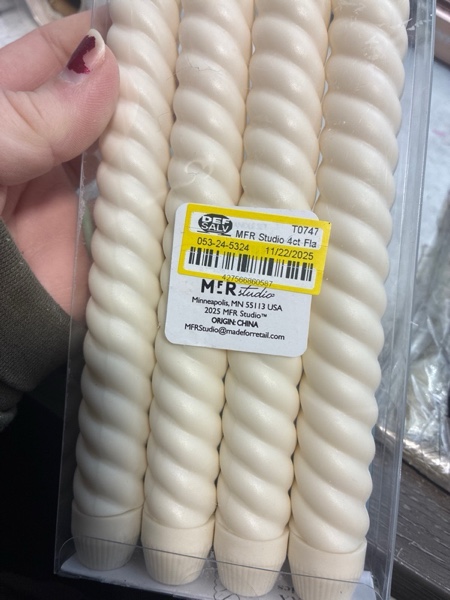 Condition photo showing New/Like New for Flameless White Twisted Taper Candles