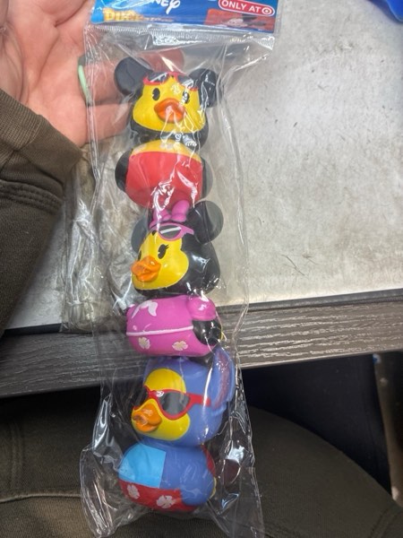 Condition photo showing New/Like New for Just Play Rubber Duck Duckalooz 3-Pack Summer Time Set [Mickey & Minnie Mouse & Stitch]