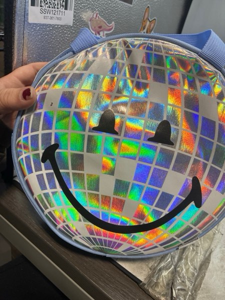 Condition photo showing New/Like New for Yoobi SmileyWorld Round Disco Ball Lunch Tote - Blue