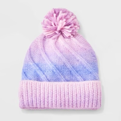 Toddler Girls' Knitted Cable Ombre Striped Beanies