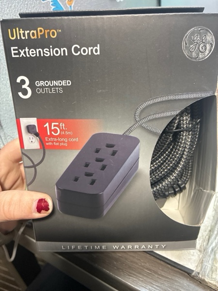 Condition photo showing New/Like New for GE Pro 15-ft Extension Cord with Surge Protection  3-Outlet  Grounded Outlet Connection  Black – 44237