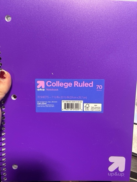 Condition photo showing New/Like New for College Ruled Spiral Notebooks  Purple Plastic Cover  70 pages