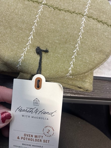 Condition photo showing New/Like New for Set of 2 Faux Stitched Grid Oven Mitts Green - Hearth & Hand™ with Magnolia