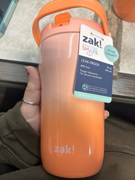 Condition photo showing New/Like New for Zak Designs 14 fl oz Double Walled Stainless Steel Sutton Grip Tumbler - Light Pink/Orange: Insulated Drinkware for Hot & Cold Beverages