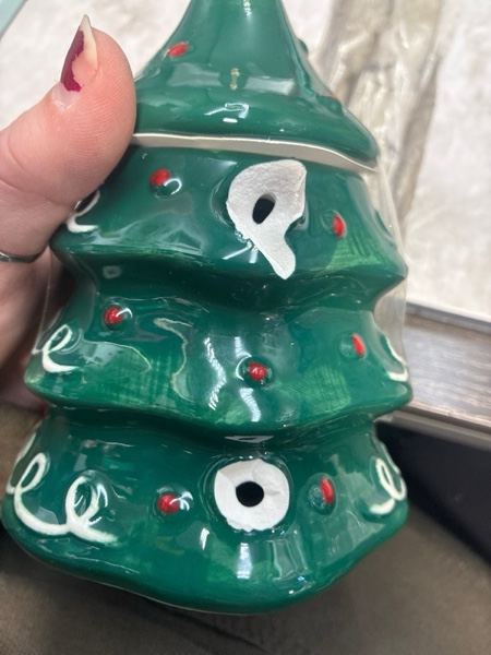 Condition photo showing As Is for 10 fl oz Stoneware Christmas Tree Figural Lid Coaster Mug - Wondershop™
