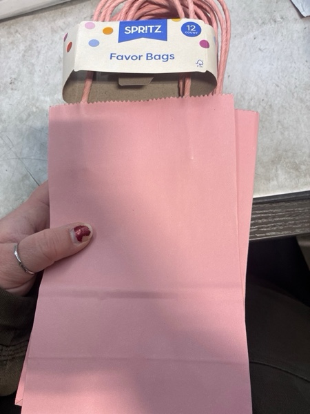 Condition photo showing New/Like New for 12ct Junior Tote Gift Bags Pink - Spritz™: Party Favor & Goodie Bags for All Occasions, Solid Paper, 8.375" x 5.25" x 3.25"