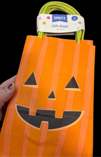 Condition photo showing New/Like New for 4pk Small Jr Tote Halloween Jack O'Lantern Gift Bag Orange - Spritz™
