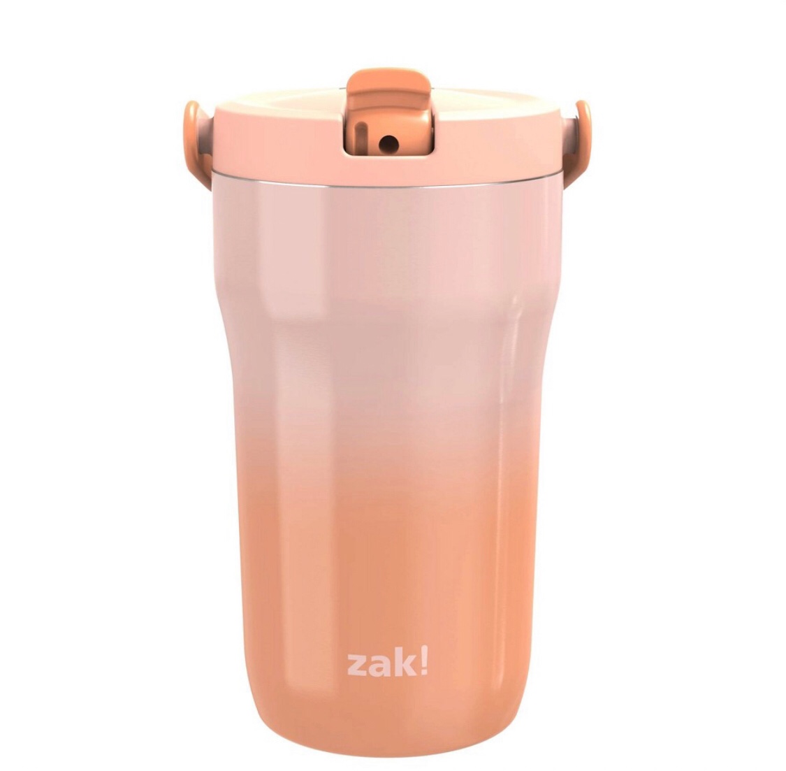 Condition photo showing New/Like New for Zak Designs 14 fl oz Double Walled Stainless Steel Sutton Grip Tumbler - Light Pink/Orange: Insulated Drinkware for Hot & Cold Beverages