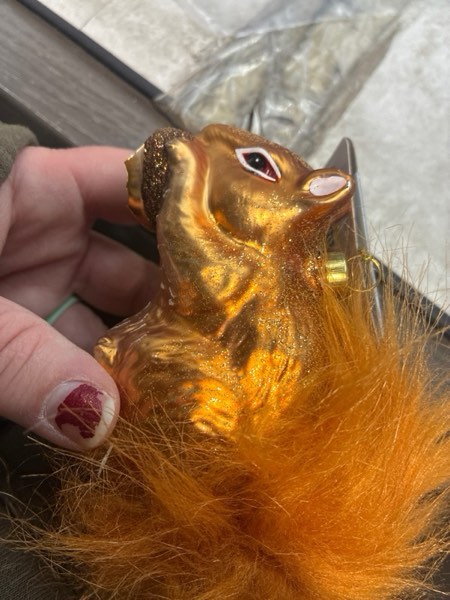 Condition photo showing As Is for Christmas Glass Squirrel Ornament