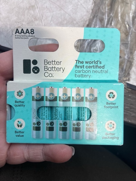 Condition photo showing New/Like New for Better Battery Co. AAA8 Pack High Performance Certified Carbon Neutral Alkaline Batteries: Household, Single-Use, 1.5V, 8 Count.