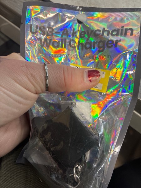 Condition photo showing New/Like New for GEMS Novelty 'Game Over' Keychain USB-A Wall Charger: 12W, 5V Output, 2.4A