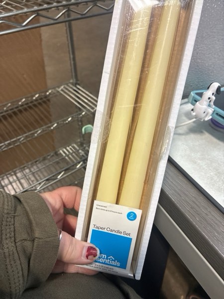 Condition photo showing New/Like New for 2pk Unscented Taper Candles Cream - Room Essentials™: Paraffin Wax, 6hr Burn Time, No Container