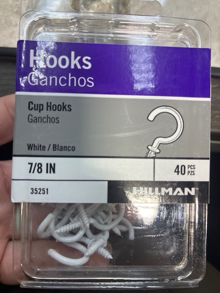 Condition photo showing New/Like New for Hillman 7/8" Cup Hook White