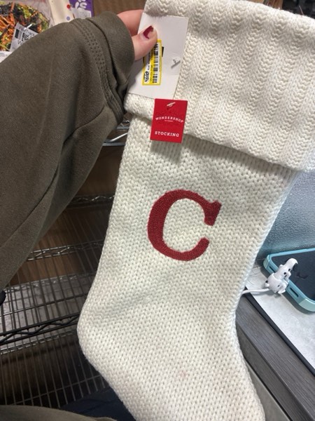 Condition photo showing New/Like New for Wondershop Holiday Christmas Cream Thick Knit Stocking Letter C Sock 19" Mantel Decoration Ornamnet