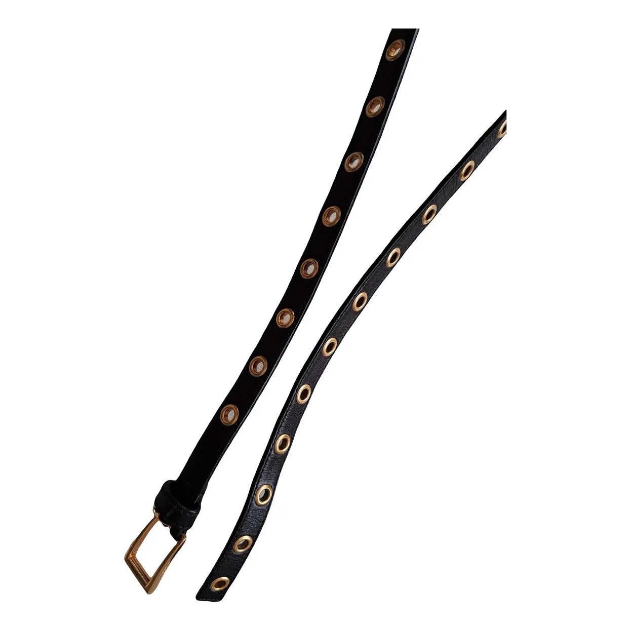 Black Leather Belt with Gold Eyelets