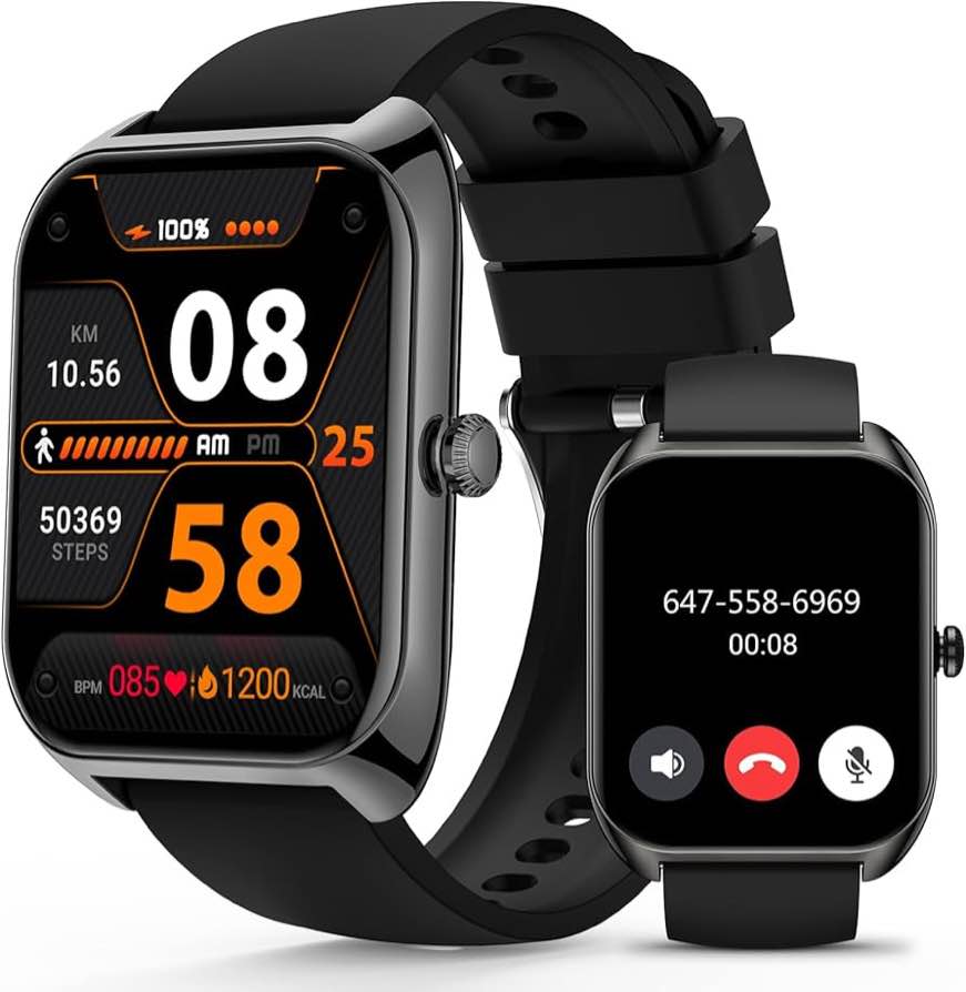 Smart Watch(Answer/Make Call), 2.02" Smartwatch with Blood Oxygen Heart Rate Sleep Monitor, IP68 Waterproof Fitness Tracker 100+ Sports Modes Compatible with iOS Android for Men Women