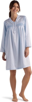 Miss Elaine Short Nightgown, Brushed Back Satin, Lightweight, Embroidered Trim, Sleepwear & Loungewear