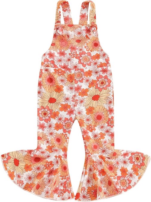 Infant Toddler Baby Girl Romper Jumpsuit Sleeveless Halter Floral One Piece Outfit Bell Bottom Overalls Summer Clothes
