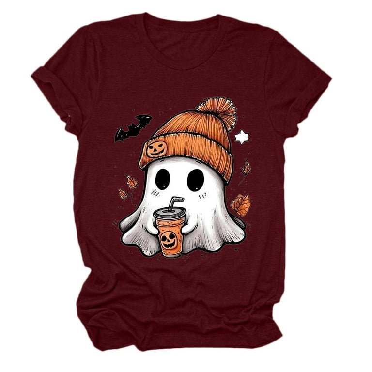 Butovek Women Fall Halloween V Neck Shirt Thanksgiving Graphic Short Sleeve Tee Autumn Holiday Family Matching Tops