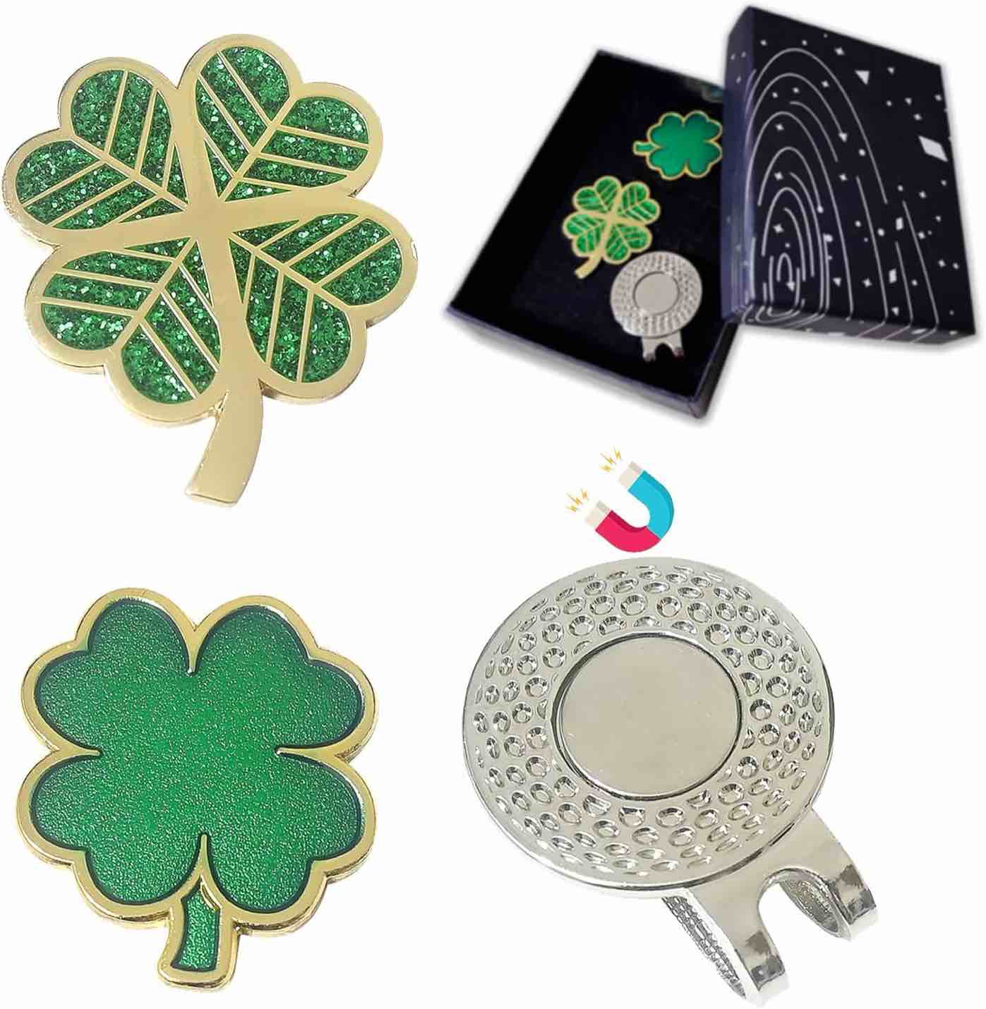 FOORAINDA Golf Hat Clips 3Pack Golf Ball Markers with Magnetic Clips, Golf Plated Clovers Golf Clip Gift Golf Accessories