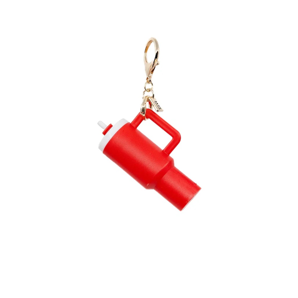 laekou mini cup keychain, tumbler keychains chapstick holder for school bag lip balm, cute key chain accessories red