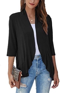 (Large) Bluetime Women's Casual Lightweight Open Front Cardigans Soft Draped Ruffles
