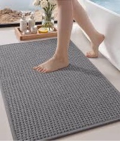 Color&Geometry Bathroom Rugs with Rubber Backing, Non Slip Machine Washable Bath Mat, Soft Absorbent Chenille Boho Carpet for Bathroom Floor, Tub and Shower,16"x24", Dark Grey