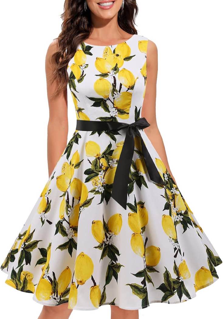 (Size S) Gardenwed Womens Sleeveless Vintage Cocktail 1950s Retro Rockabilly Audrey Hepburn Tea Party Swing Dress with Belt