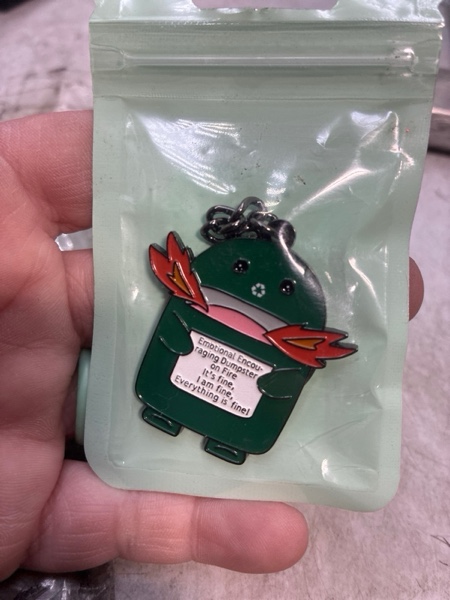 DESENHAY Emotional Dumpster on Fire Keychain, Green Metal Novelty Design, Encouraging Quote Innovati