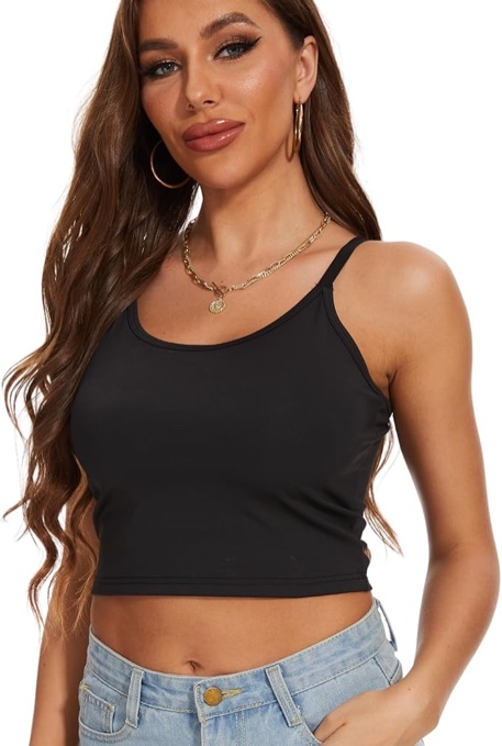 Medium - LEAO Women's Crop Top Camisole Tank Top Sleeveless Adjustable Wider Strap Basic Cami Tanks