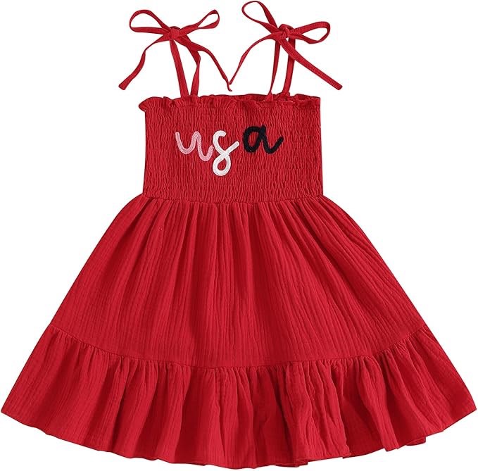 4th of July Toddler Baby Girl Outfit USA Dress Bowknot Halter Fouth of July Dresses Girls 4th of July Clothes
