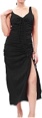 (Size XXL) Xintianji Women's V Neck Drawstring Dress Bodycon Sexy Party Club Side Slit Dress