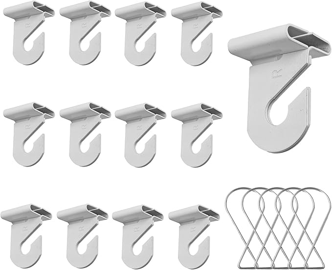 STFRBTH 6 Pairs Right and Left Drop Ceiling Hook and 12 PCS Ceiling Hook Clips Suspended T-Bar Clip for Hanging Decorations in Classroom, Office, Home, Wedding?White?