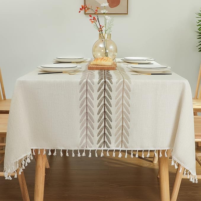 Rustic Tablecloth Cotton Linen Waterproof Tablecloths Burlap Table Cloths for Kitchen Dining Cloth Table Cloth for Rectangle Tables Wine Leaf 