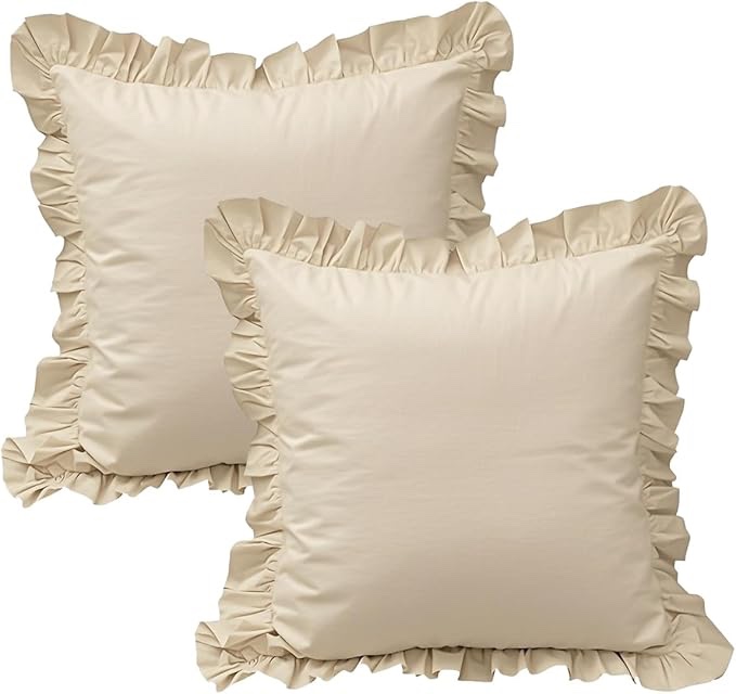 QSH Ruffled Euro Pillow Shams Set of 2, Shabby Boho Chic Farmhouse Euro Pillow Covers Vintage Ultra Soft and Breathable Microfiber Pillowcases 26"x26" for Bedroom Euro (Pack of 2)