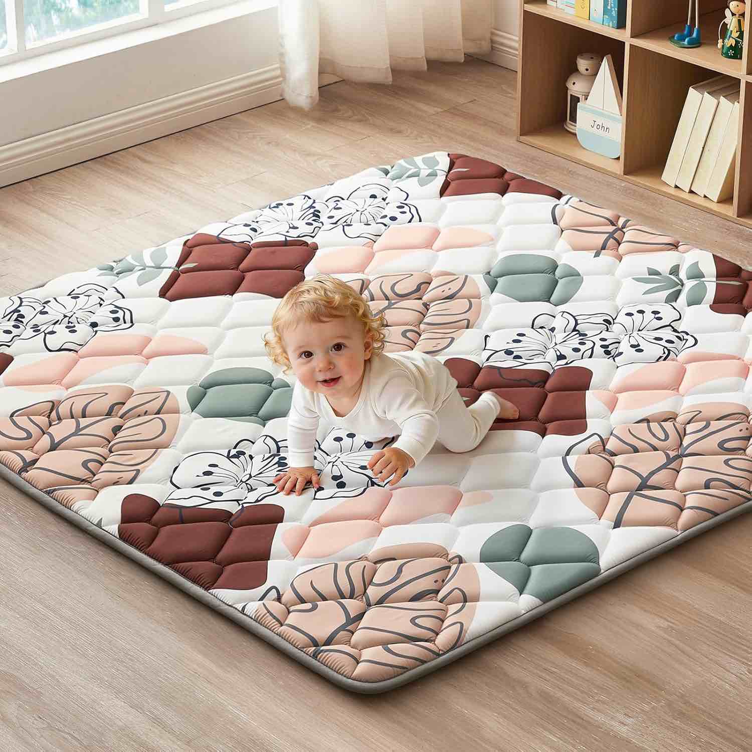 baby play mats for floor, 71"x59" extra thicker large soft cushioning foam playmats for babies, toddlers, non slip foldable washable play mat for playpen & floor (boho) 71"x59" boho
