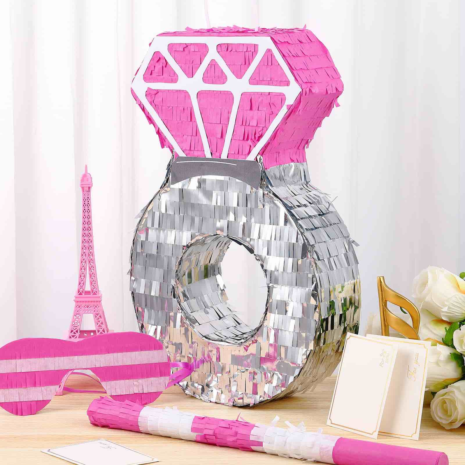 4 Pcs Bachelorette Party Piñata Set Pink Theme Ring Finger Piñata with Stick Blindfold and Confetti for Bridal Shower Centerpieces Wedding Decoration Bachelorette Party Supplies