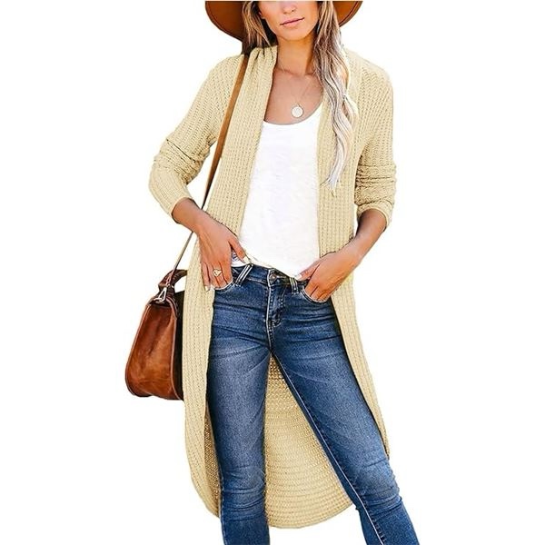 Jayscreate Women's 2024 Open Front Cardigan Sweaters Two Ways to Wear Chunky Knit Lightweight Long Sleeve Cardigan