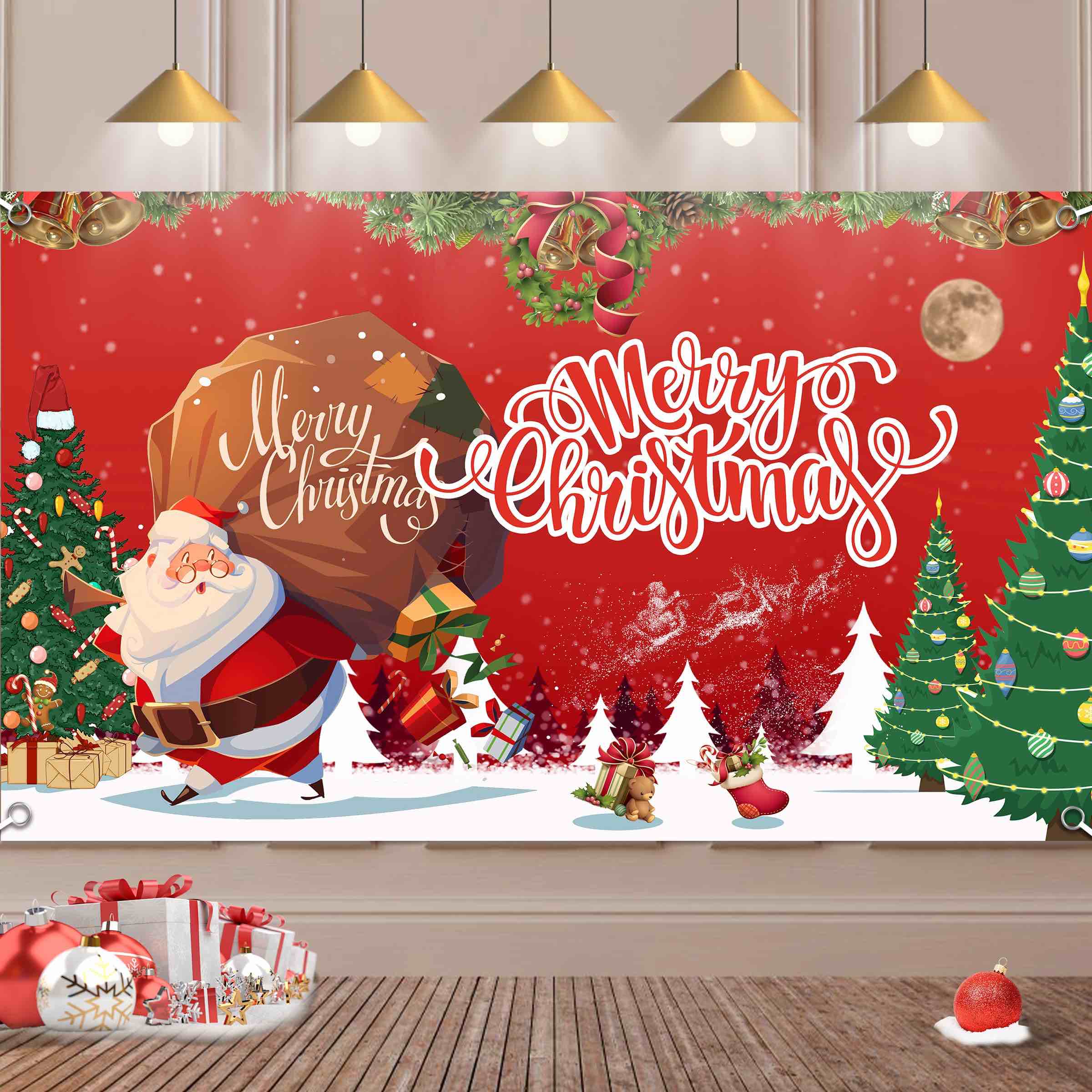 KJQJLY Large Merry Christmas Banner 72x44 Inch Christmas Backdrop for Christmas Party Decorations Family Gatherings Photo Shoots and Holiday Decor for Kids Party Christmas Wall Banner