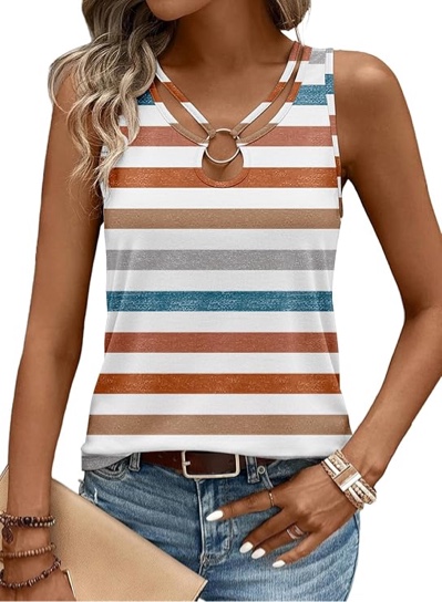 (Large) LOLONG Womens Tank Tops Summer Sleeveless Ribbed Knit Sexy Shirts Casual Cut Out Ring Keyhole Neck Tanks