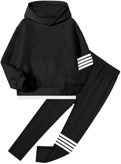 (7-8y) necious girls clothes size 7 8 girls fall outfits winter 2 piece fashion contrast stripes black hoodie tops leggings pants kids clothing sets