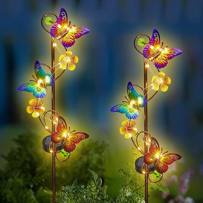 Solar Garden Lights Butterfly Garden Decor Outdoor Waterproof Metal Butterfly Decorative Solar Stake Lights for Yard,Lawn,Patio,Walkway