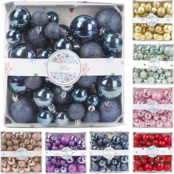 44 pcs dark green christmas ball ornaments set - shatterproof bulk balls (10pcs 2', 14pcs 1.57', 20pcs 1.18')