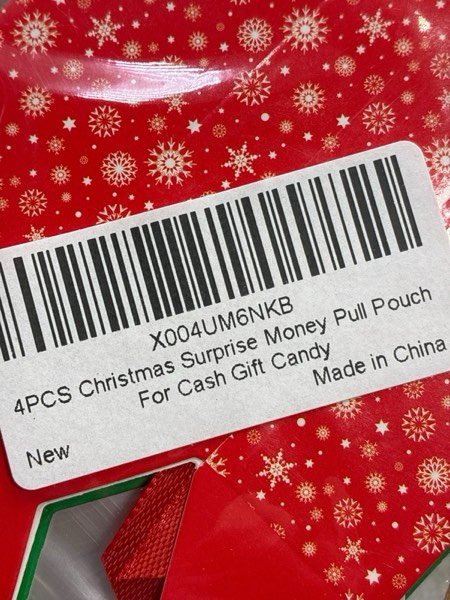 Condition photo showing New/Like New for 4PCS Christmas Surprise Money Pull Pouch for Cash Gift Candy Shape Money Holder Gift Box for Kids Adults Transparent Bags Christmas Party Colorful-4 Pack One Size