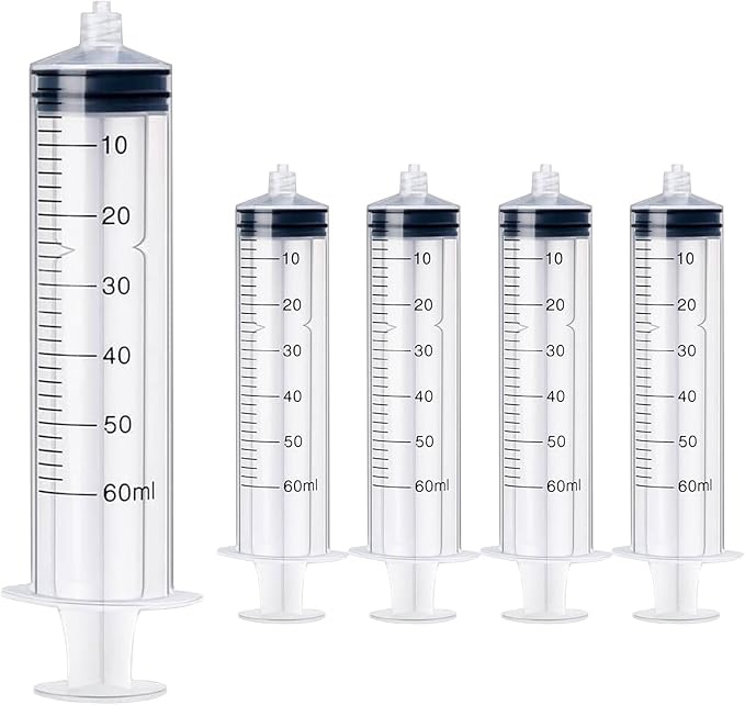 4Pack 60ml Syringe Luer Lock Sterile Individual Wrap, Disposable Plastic Measuring Dispensing Syringe Tools for Medicine Dropper, Colostrum Collection, Science Labs, Glue Applicator, Pet Feeding, Liquid Measuring