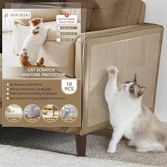 HYPERTAI Anti Cat Scratch Furniture Protector, Single Side Couch Protector from Cat Claws, Cat Scratch Deterrent for Furniture, Couch Corner, Sofa, Door, Walls(9.8'' X 15.7'' X 10 Pack)