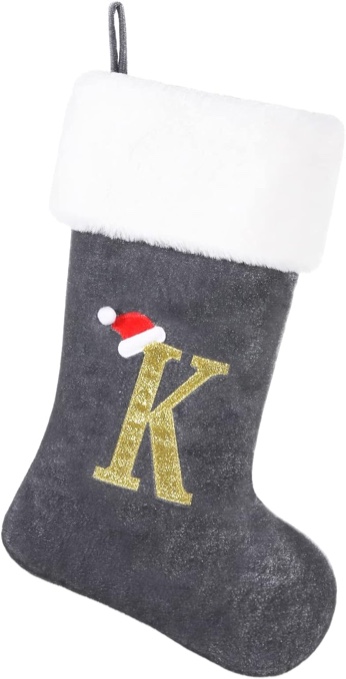 20 Inches Monogrammed Christmas Stockings with Letters,Super Soft Christmas Stockings Large Monogram Stockings Red Letter Stockings for Christmas Holiday Xmas Gift… Green Letter K