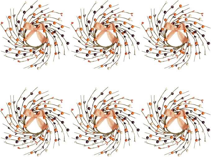 vivimemo 6 Pcs Winter Small Wreaths Handmade 10-inch Orange Purple White Berry Bow Wreath Thanksgiving Christmas Harvest Festival Window Fireplace Table Decoration Candle Decoration