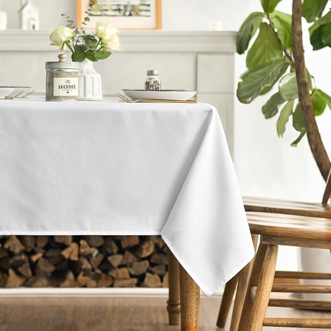 horaldaily 2 pack white tablecloth 60×60 inch square, stain and wrinkle resistant washable table cloth, decorative polyester table cover for party picnic dinner decor
